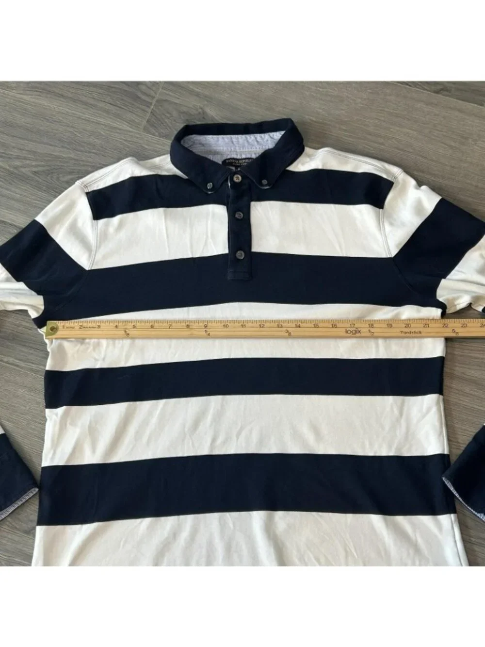 Banana Republic Luxury Touch Polo Shirt Mens XL Navy Rugby Stripe Long Sleeve